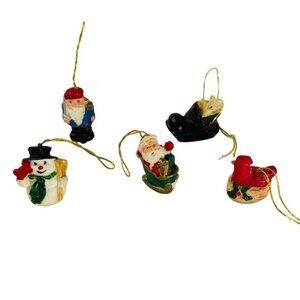 Lot 5 Vintage Miniture Christmas u Ornaments Santa Redbird Snowman Shoe Nutcrack